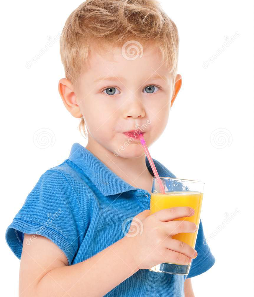 portrait boy happy little drinking orange juice isolated white background 34492298